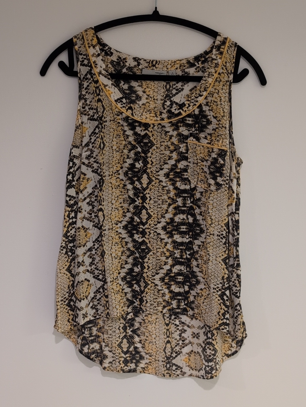 100% Silk Snake-Print Shell Top in Yellow and Black